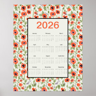 Poster Calendrier des coquelicots orange 2026