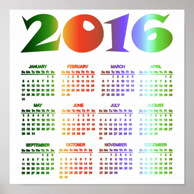 Poster Calendrier des couleurs tropicales 2016 (Devant)