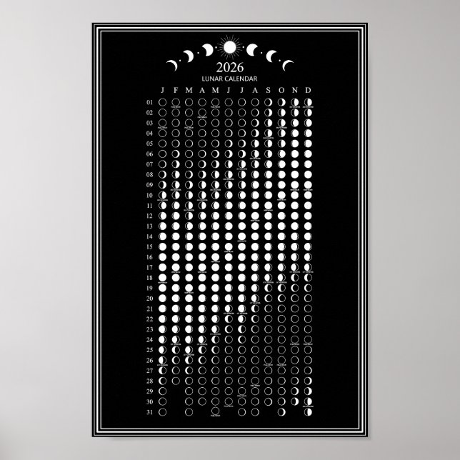 Poster Calendrier des cycles lunaires de la phase lunaire (Devant)