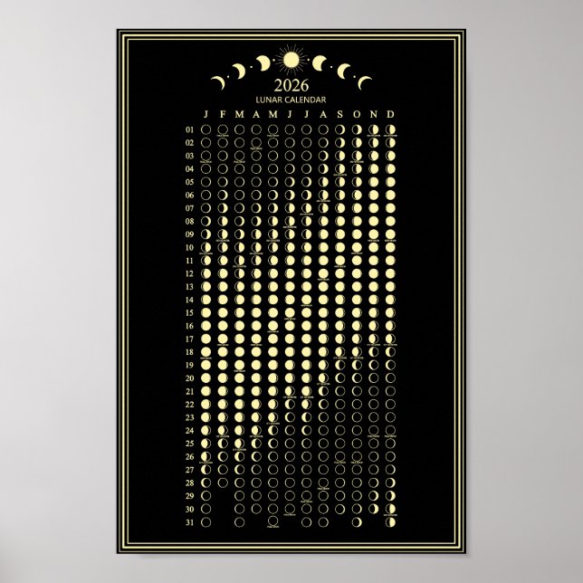 Poster Calendrier des cycles lunaires de la phase lunaire (Devant)