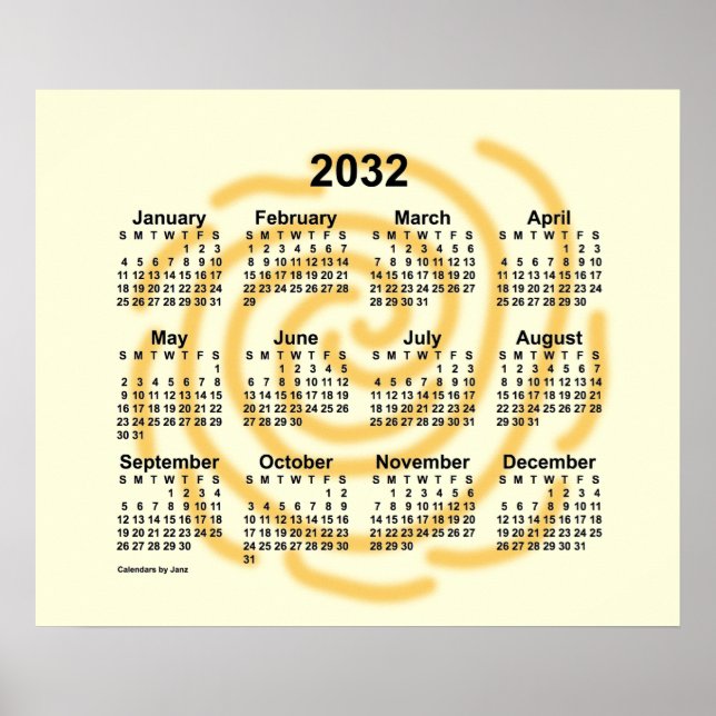 Poster Calendrier des jours ensoleillés 2032 par Janz Pos (Devant)