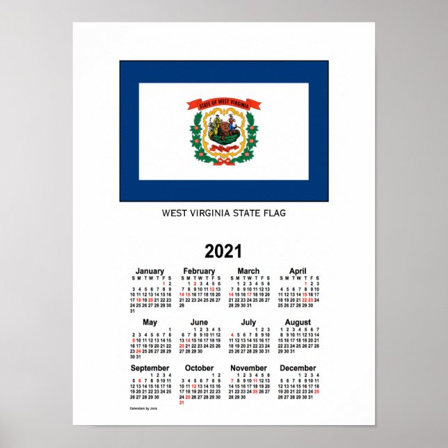 Poster Calendrier des jours fériés du drapeau de la Virgi (Devant)