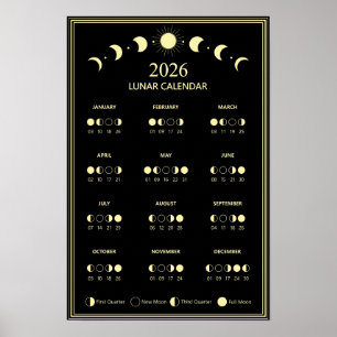 Poster Calendrier des phases lunaires 2026 Cycles lunaire
