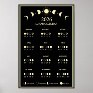 Poster Calendrier des phases lunaires 2026 Cycles lunaire