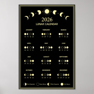 Poster Calendrier des phases lunaires 2026 Cycles lunaire