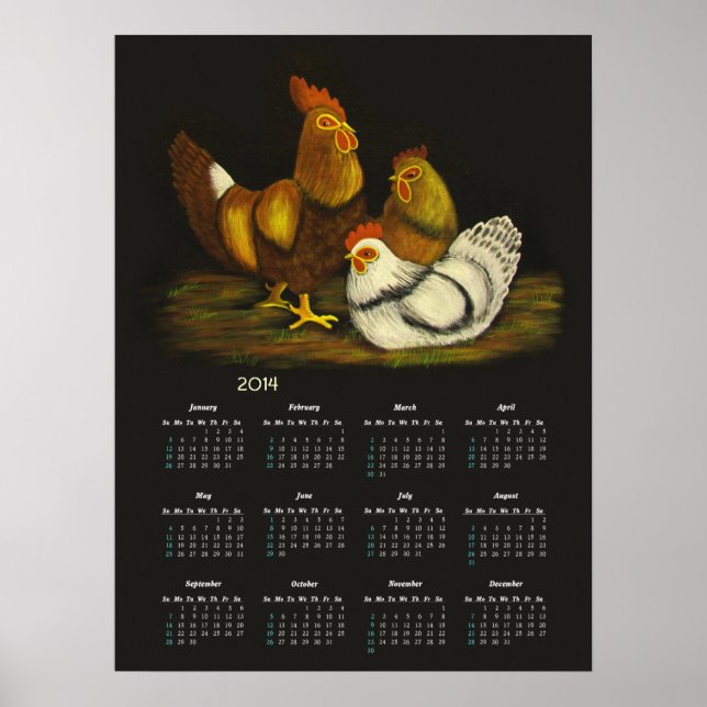 Poster Calendrier des poulaillers et poules ~ imprimer (Devant)