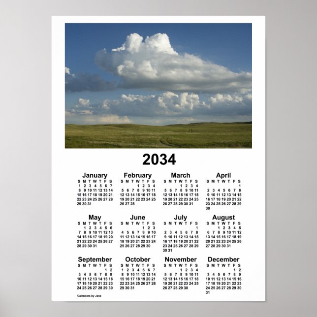Poster Calendrier des Sandhills du Nebraska 2034 par Janz (Devant)