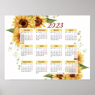 Poster Calendrier des tournesols, Calendrier 2023, Annuel