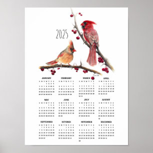 Poster Calendrier d'hiver 2025 de la paire de cardinaux