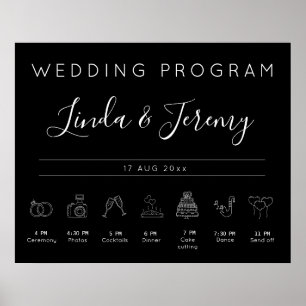 Poster Calendrier du programme de mariage noir moderne