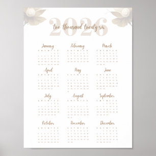 Poster Calendrier élégant Floral Script 2026 sur une page