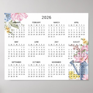Poster Calendrier Élégant Simple Floral Botanique 2026   