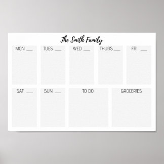 Poster Calendrier familial - À faire - Épicerie - Semaine