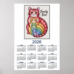 Poster Calendrier familial de chats 2026