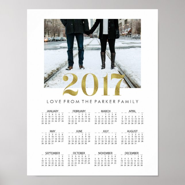 Poster Calendrier familial de photos Simple Faux Or 2017 (Devant)