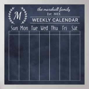 Poster Calendrier familial hebdomadaire Navy Chalkboard a