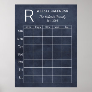 Poster Calendrier familial hebdomadaire Navy Chalkboard a