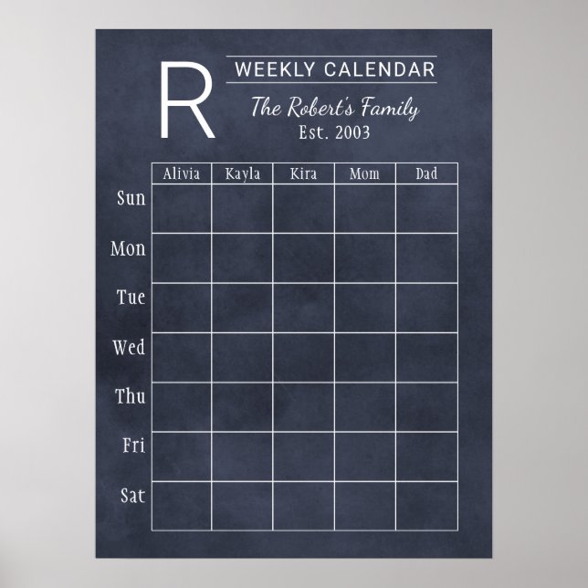 Poster Calendrier familial hebdomadaire Navy Chalkboard a (Devant)