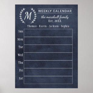 Poster Calendrier familial hebdomadaire Navy Chalkboard a