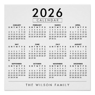 Poster Calendrier familial personnalisé 2026
