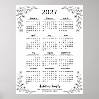Poster Calendrier familial personnalisé Fleur sauvage 202