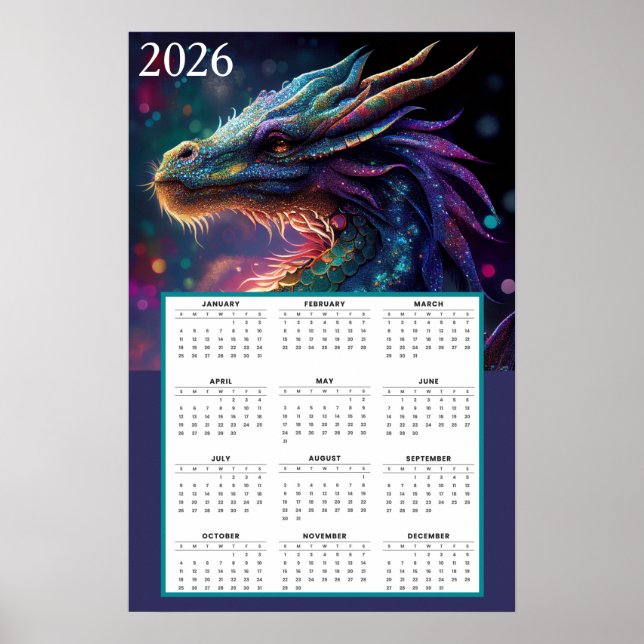 Poster Calendrier Fantastique du Dragon Mystique 2026  (Devant)