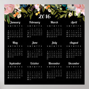 Poster Calendrier Floral moderne 2016