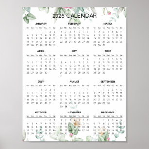 Poster Calendrier floral simple mais élégant 2026   