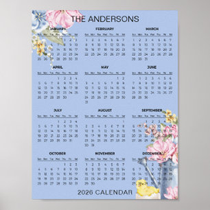 Poster Calendrier floral simple mais élégant 2026   