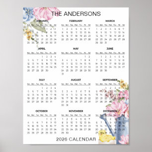 Poster Calendrier floral simple mais élégant 2026   
