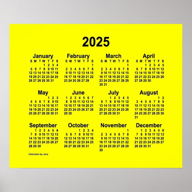 Poster Calendrier Jaune 2025 par Janz Print (Devant)