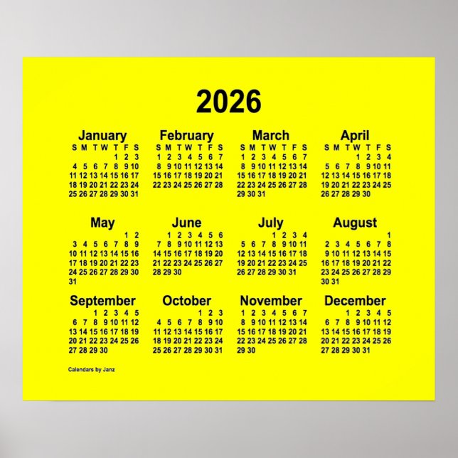 Poster Calendrier Jaune 2026 par Janz Print (Devant)
