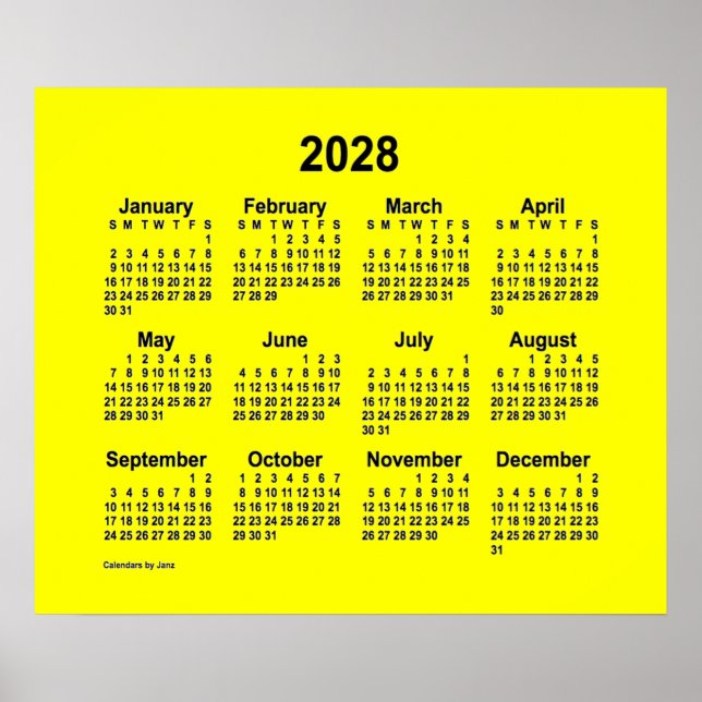 Poster Calendrier jaune 2028 par Janz Imprimer (Devant)