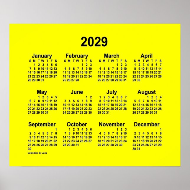 Poster Calendrier jaune 2029 par Janz Imprimer (Devant)