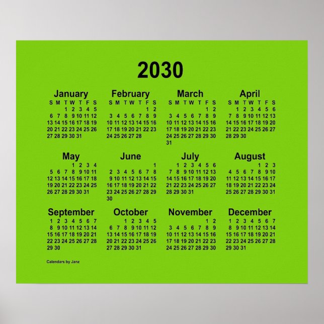 Poster Calendrier Jaune Vert 2030 par Janz Print (Devant)