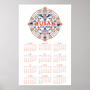 Poster Calendrier Joyeux Anniversaire États-Unis 250 Affi