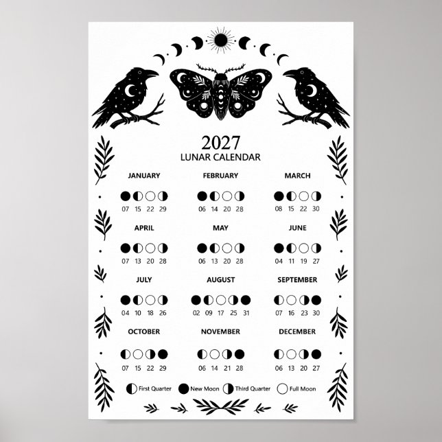 Poster Calendrier lunaire céleste du Moth Crow 2027 (Devant)