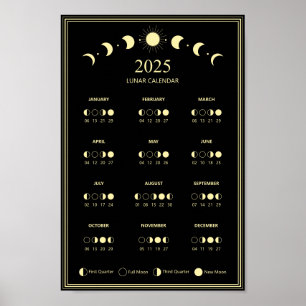 Poster Calendrier lunaire de la phase lunaire 2025