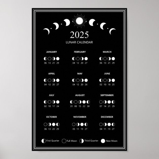 Poster Calendrier lunaire de la phase lunaire 2025 (Devant)
