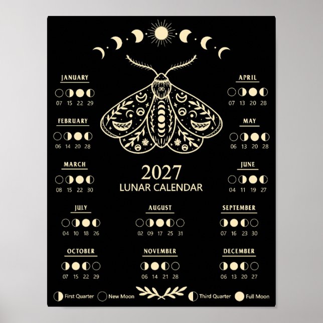 Poster Calendrier Lunaire Mensuel de Sorcellerie Papillon (Devant)