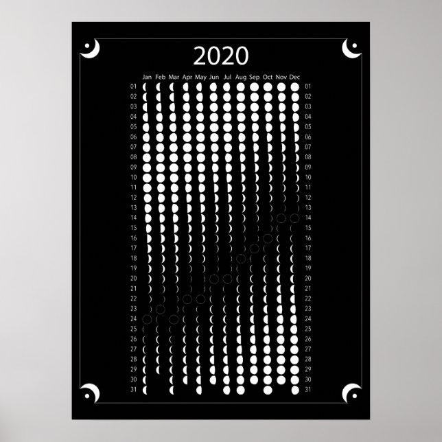 Poster Calendrier Lune 2020 - Noir (Devant)