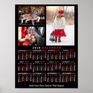 Poster Calendrier mensuel 2019 Black Custom 3 Photos
