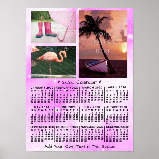 Poster Calendrier mensuel 2020 année Rose Aquarelle 3 Pho (Devant)