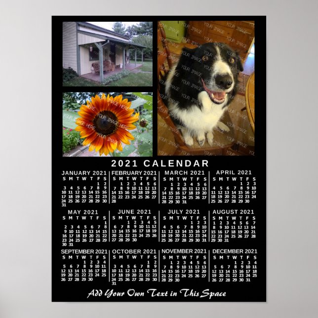 Poster Calendrier mensuel 2021 Black Custom 3 Photos (Devant)