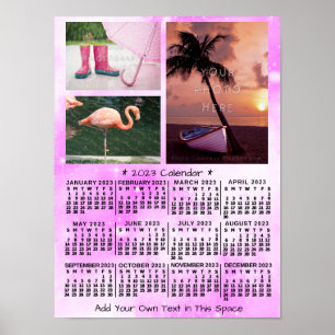 Poster Calendrier Mensuel Année 2023 Rose Aquarelle 3 Pho