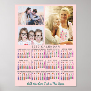 Poster Calendrier mensuel de l'année 2020 Couleur Personn