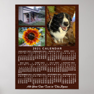 Poster Calendrier mensuel de l'année 2021 en bois personn