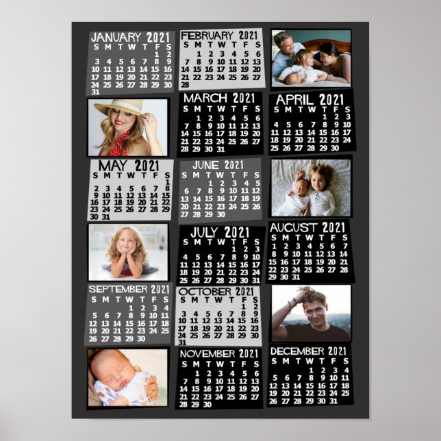 Poster Calendrier mensuel de l'année 2021 Photo Collage M (Devant)