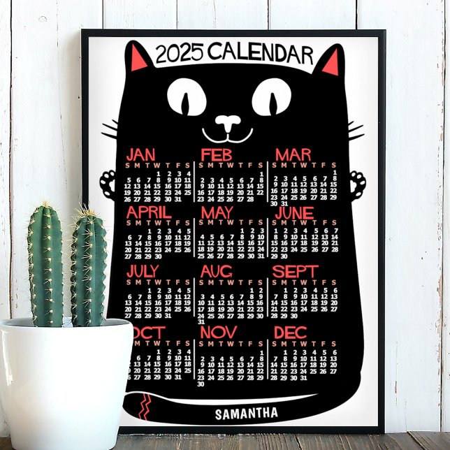 Poster Calendrier mensuel de l'année 2025 Chat noir milie (Créateur téléchargé)
