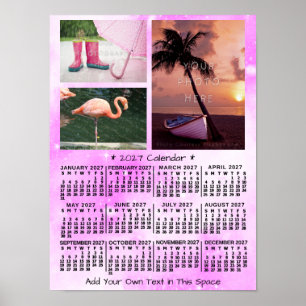 Poster Calendrier mensuel de l'année 2027 Rose Aquarelle